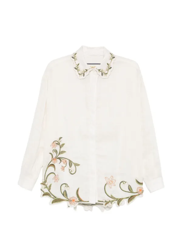 Agua by Agua Bendita Cecilia Valle Floral-embroidered Shirt in Neutrals