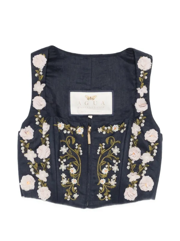Agua by Agua Bendita Cornalina Valle Floral-appliqué Vest in Blue