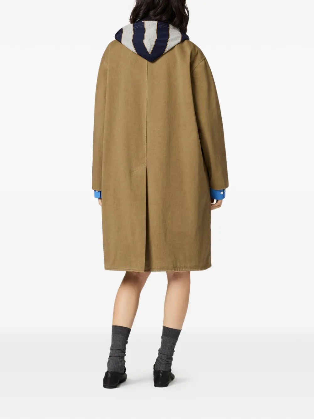  Miu Miu Patch-pocket Embroidered-logo Coat - Brown 