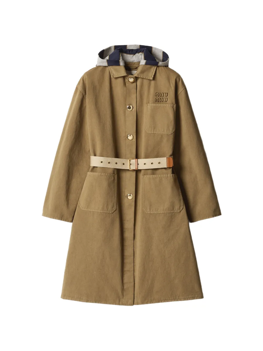 Miu Miu patch-pocket embroidered coat - Marrone