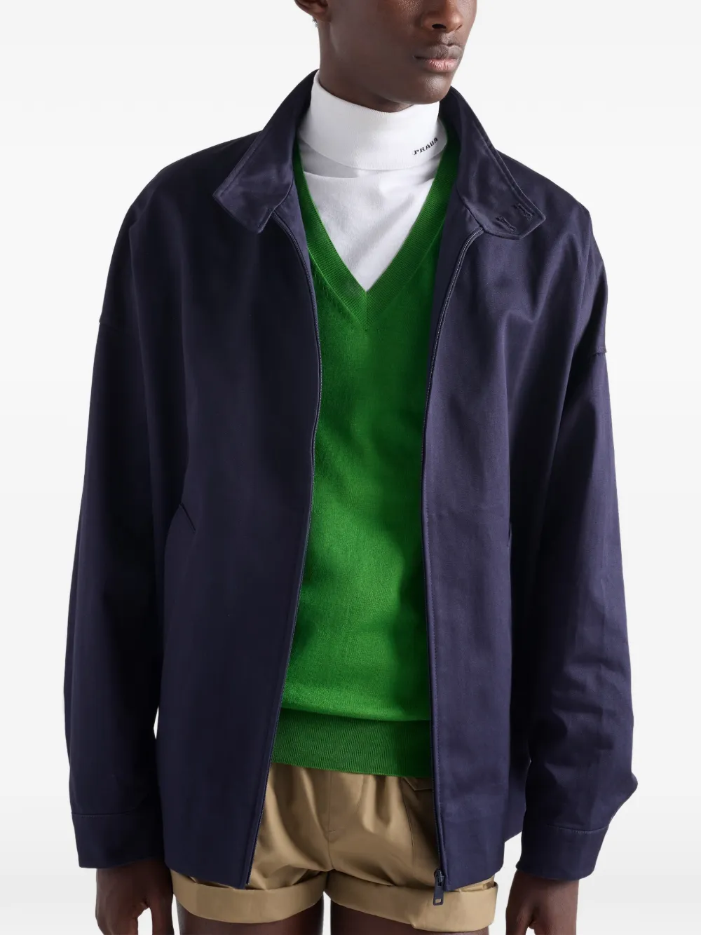  Prada Pull Côtelé à Col V - Vert 