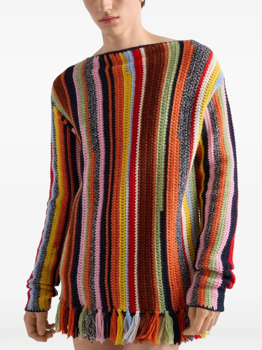  Prada Fringed Boat-neck Sweater - Orange 