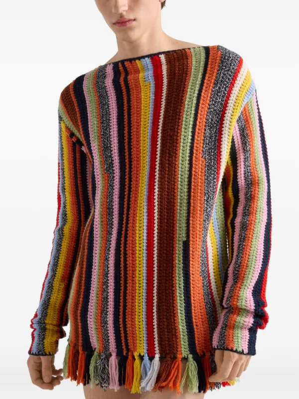 Prada Fringed boat-neck Sweater | Orange | FARFETCH UK
