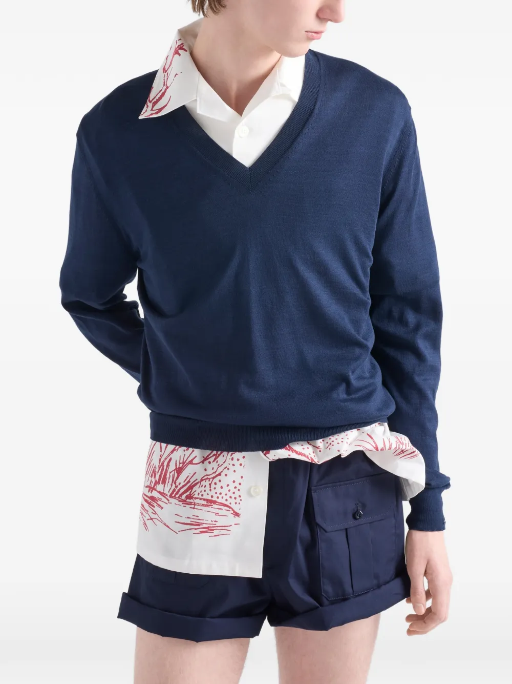 Prada Pullover Aus Baumwolle Mit V-ausschnitt In Blue