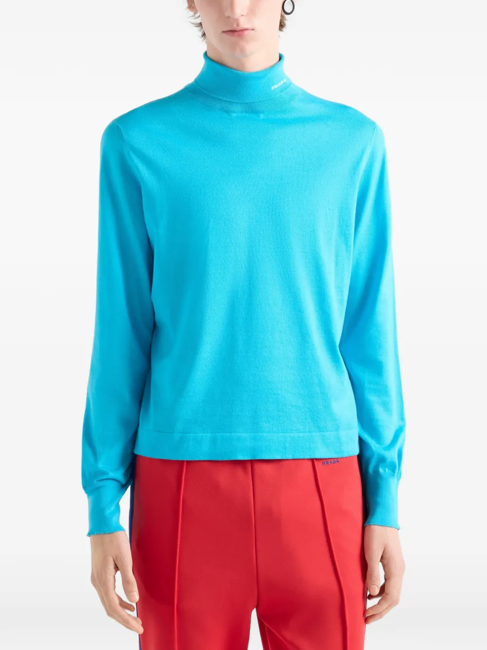  Prada Pull à Col Roulé - Bleu 