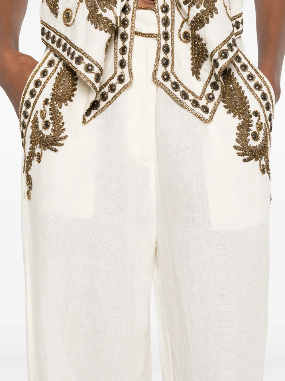 SCARLETT POPPIES Taylen broek verfraaid met kralen Beige