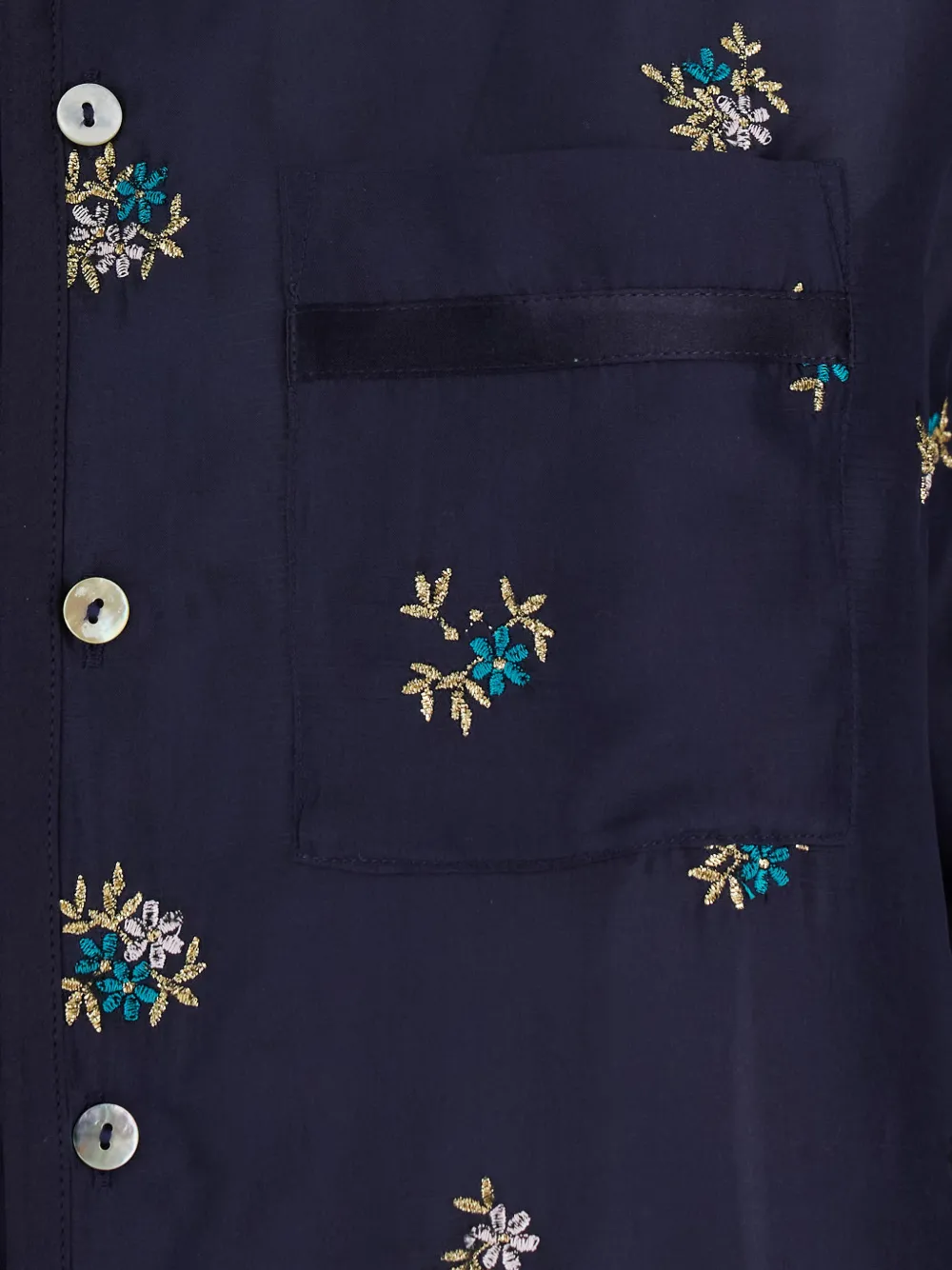 Forte Zijden overhemd met geborduurde bloemen Blauw