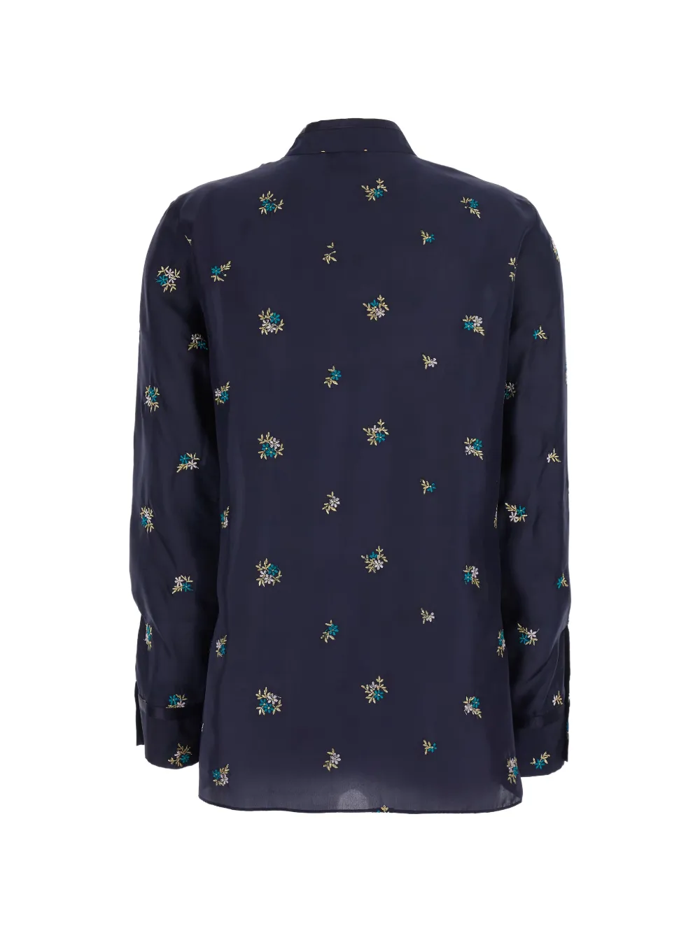 Forte Zijden overhemd met geborduurde bloemen Blauw