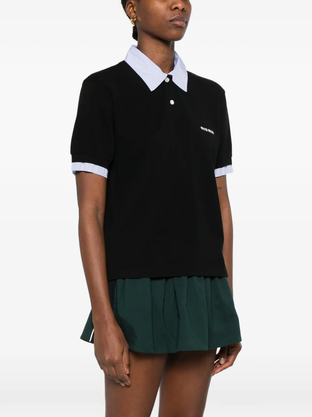  Miu Miu Striped-trim Piquet Polo Top - Black 