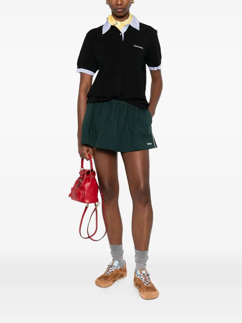  Miu Miu Striped-trim Piquet Polo Top - Black 