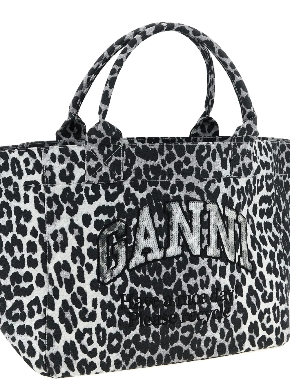  Ganni Leopard Sequin Medium Tote - White 