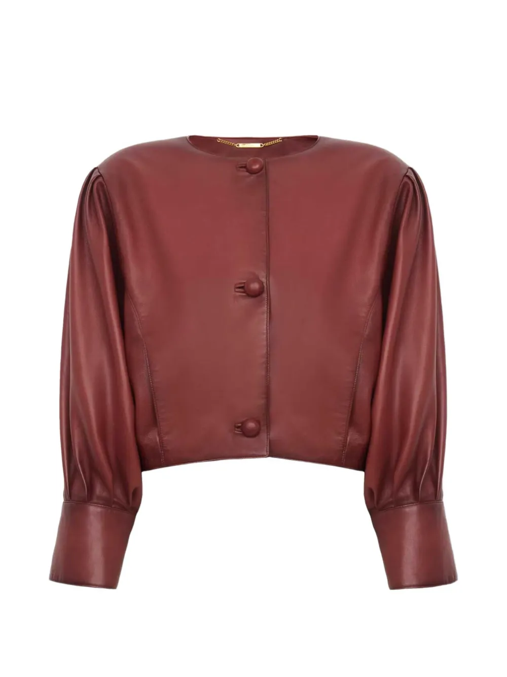 Chloé puff-sleeve leather jacket - Marrone