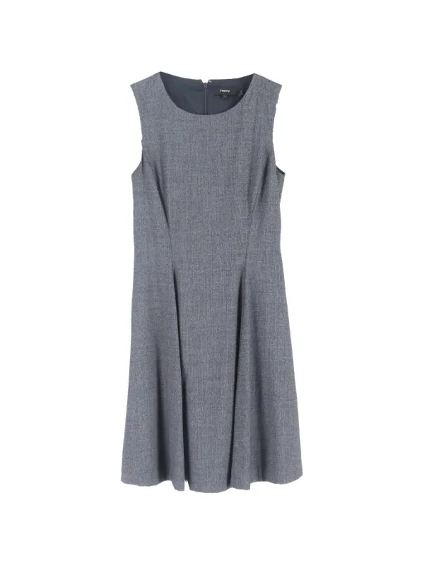 theory grey dress Long-Sleeve Flare Dress in Fine Merino Wool-Stoneware