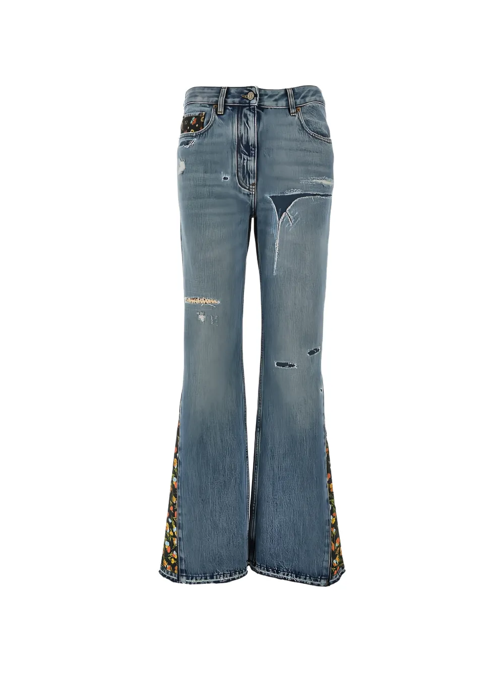Valentino Garavani floral-embroidered ripped jeans - Blau