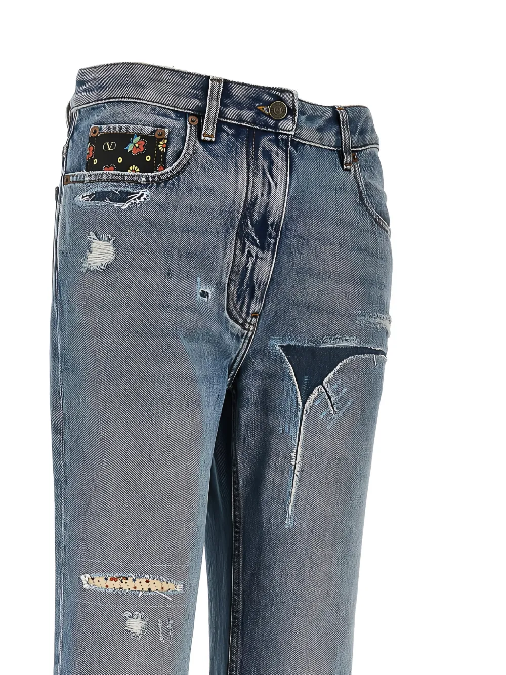 Valentino Garavani Jeans met scheuren en geborduurde bloemen Blauw