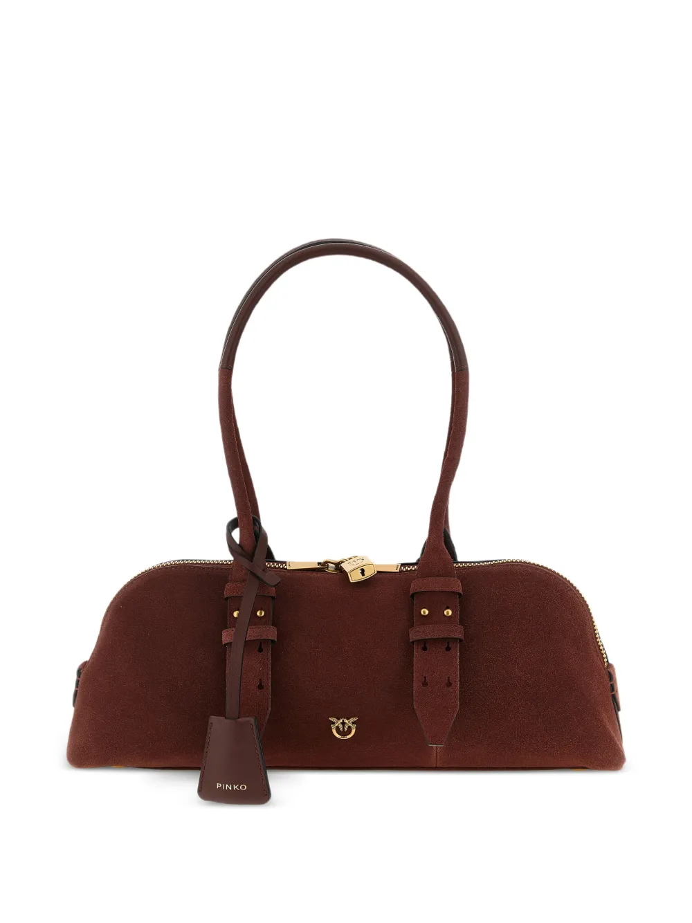 PINKO Suède schoudertas met metalen logo Rood