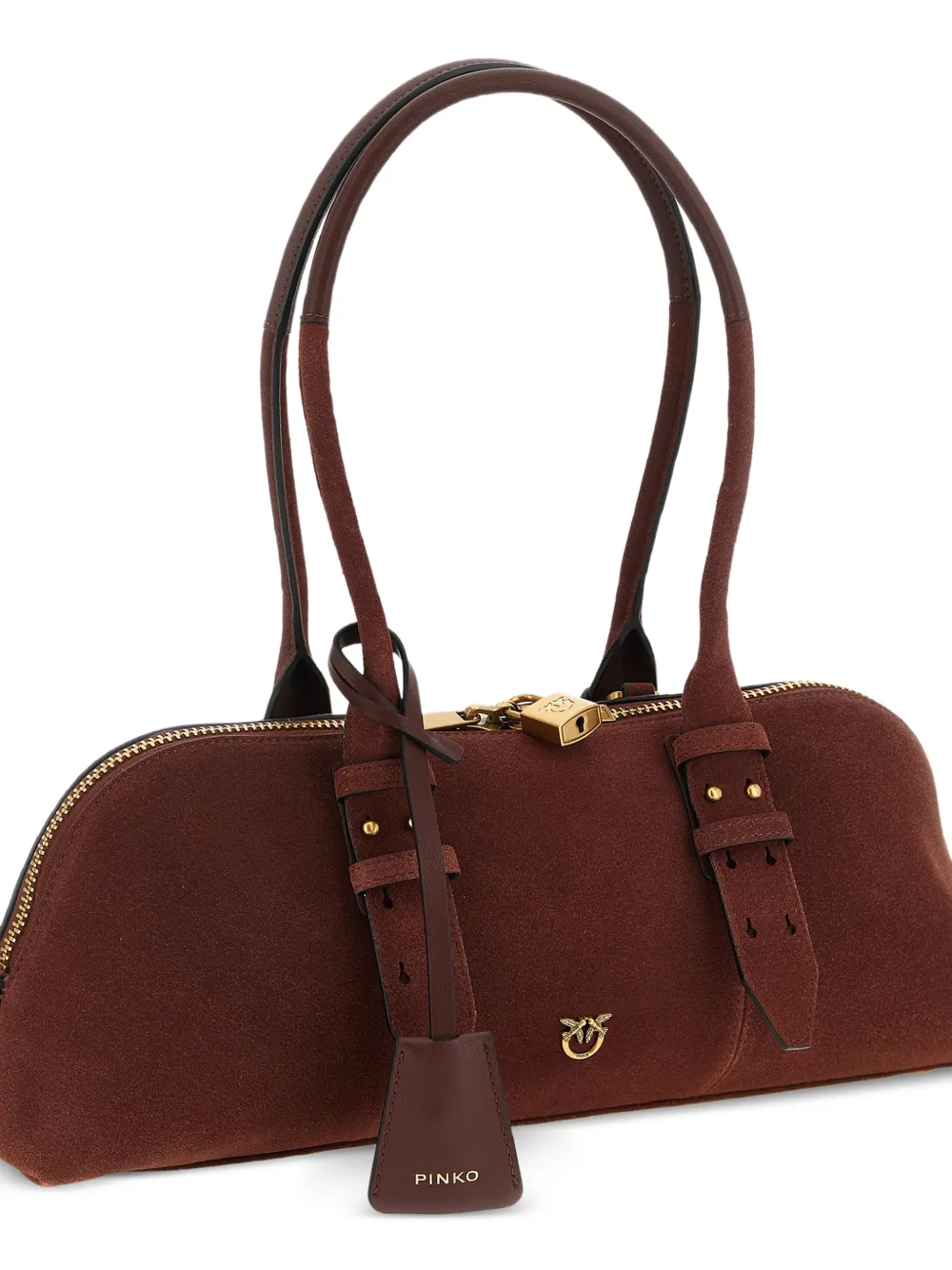 PINKO Suède schoudertas met metalen logo Rood