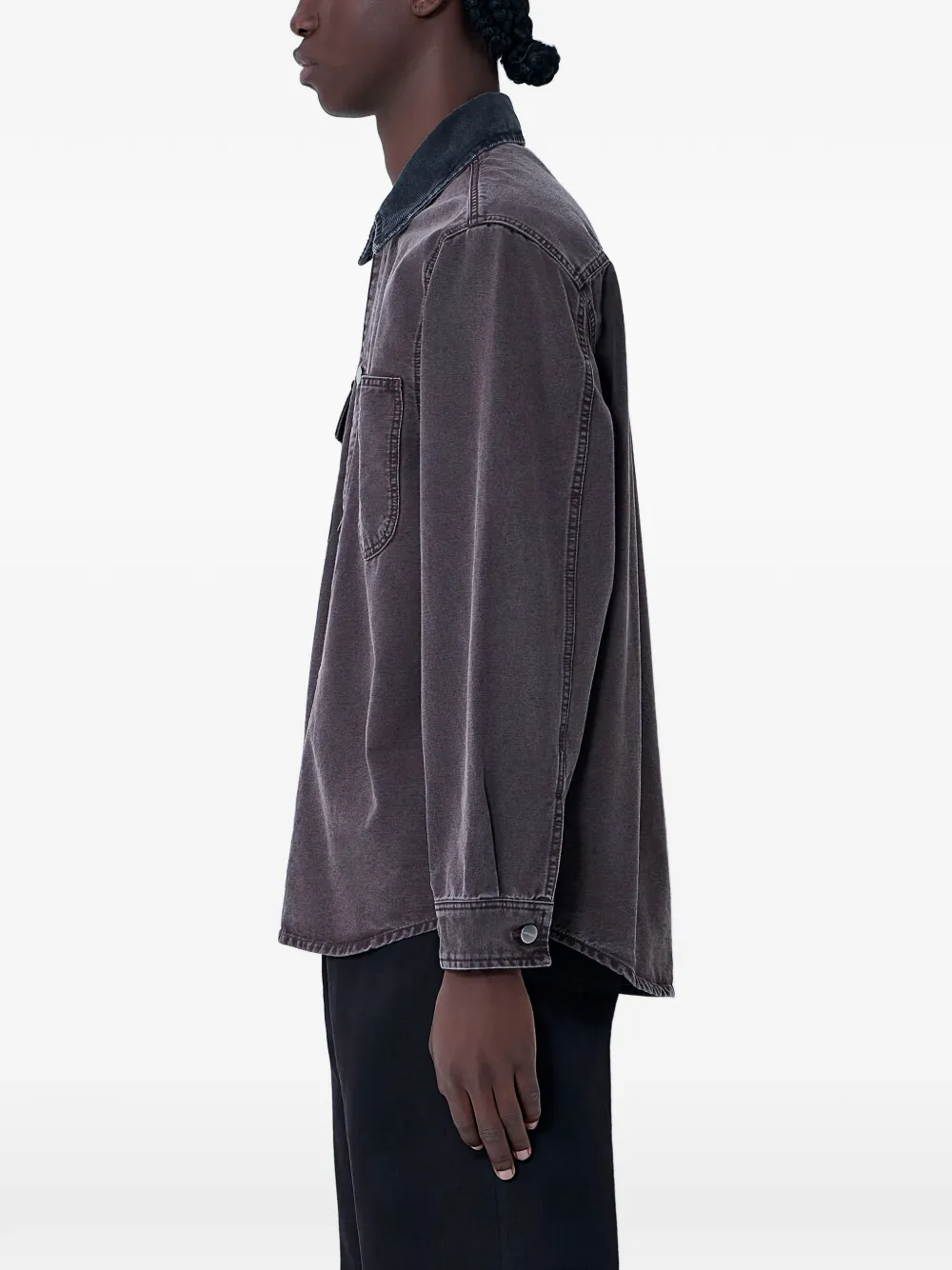 Carhartt WIP Shirtjack met opgestikte zak en denim kraag Blauw