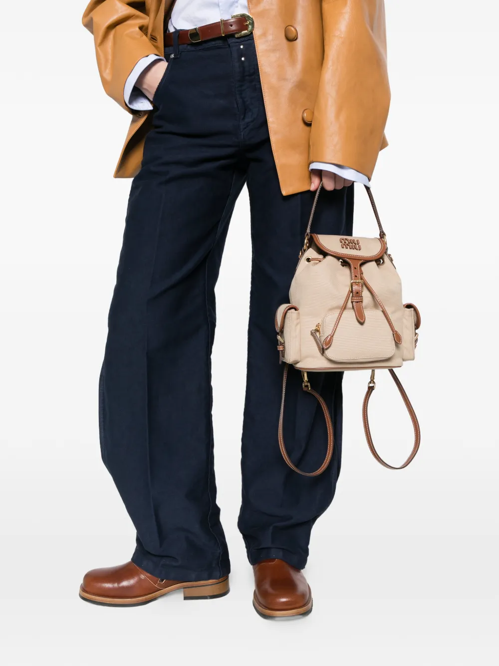  Miu Miu Logo Pocket Backpack - Neutrals 