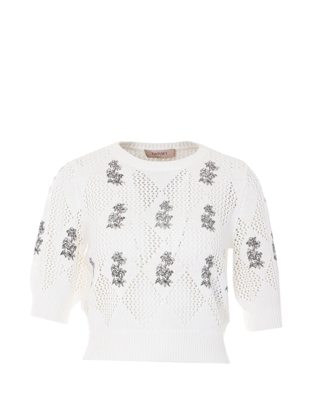 TWINSET embroidered crew-neck top - Bianco