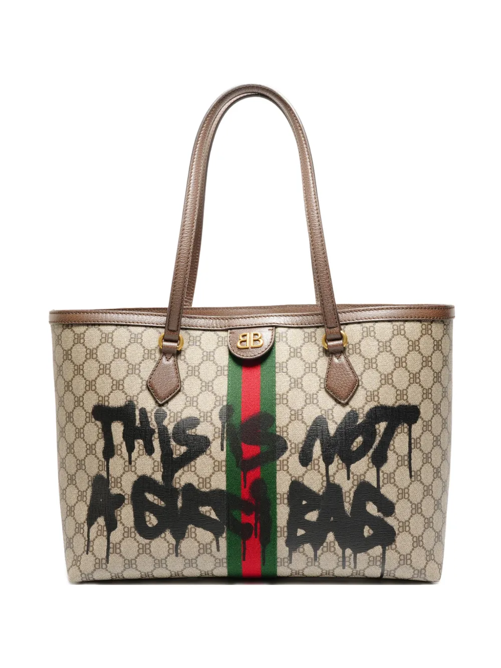 Gucci Pre-Owned x Balenciaga graffiti-print BB-pattern tote bag - Toni neutri