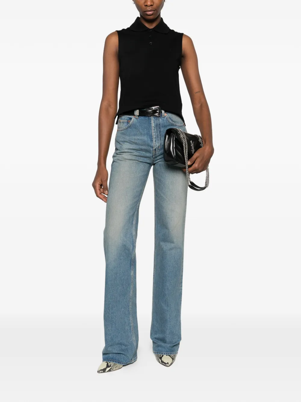  Saint Laurent Button-up Polo Top - Black 