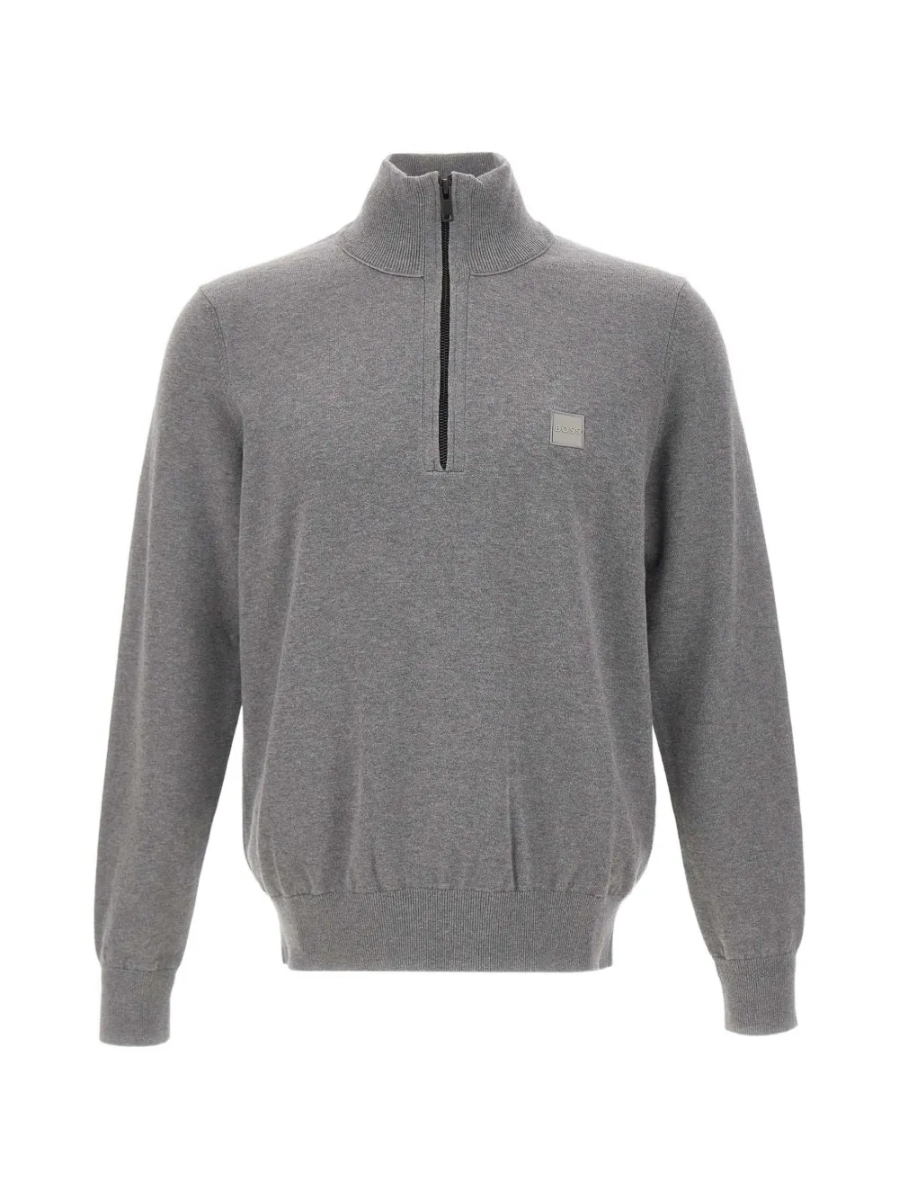 BOSS zip-collar logo-tag sweater - Grigio