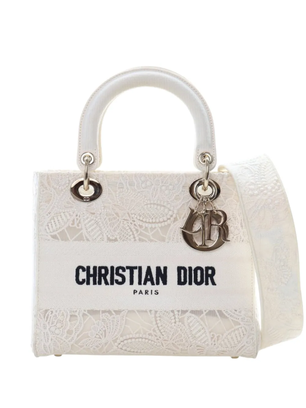 Christian Dior Pre-Owned 2023 Medium Embroidered Lace 3D Macrame Lady D Lite satchel - Bianco