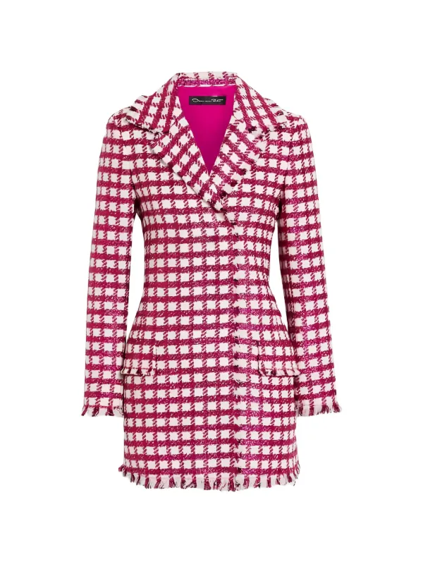 Oscar de La Renta Checked Tweed Mini Dress - Pink