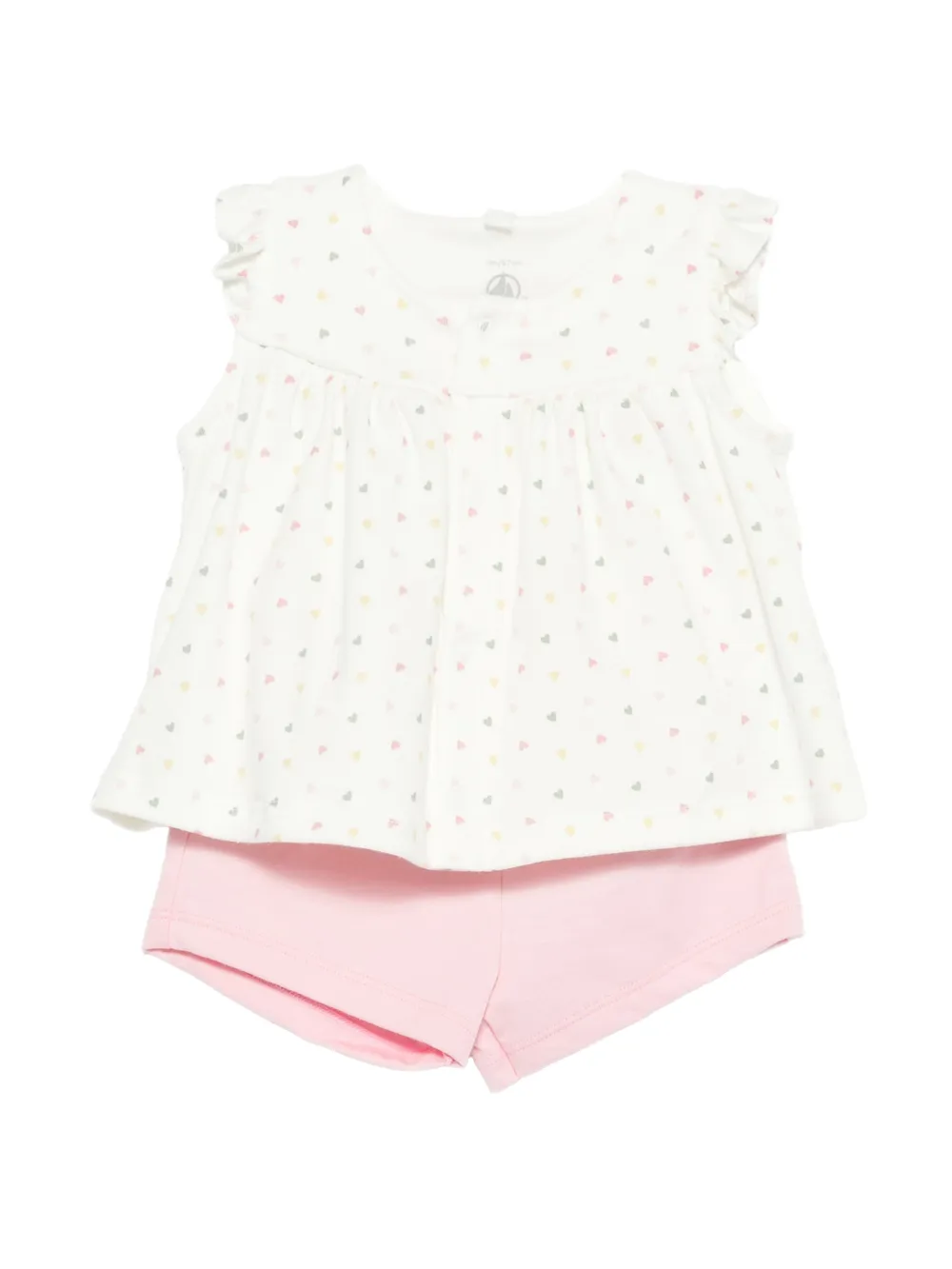 Petit Bateau ruffled heart-print shorts set - Bianco