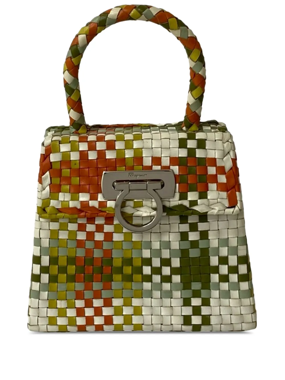 Ferragamo Pre-Owned 2010-2026 Woven Leather Gancini Top Handle Bag handbag - Multicolore