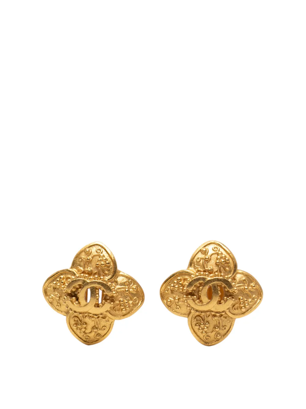 CHANEL Pre-Owned 1996 CC Gold Plated Clover Clip On Earrings costume earrings - Oro