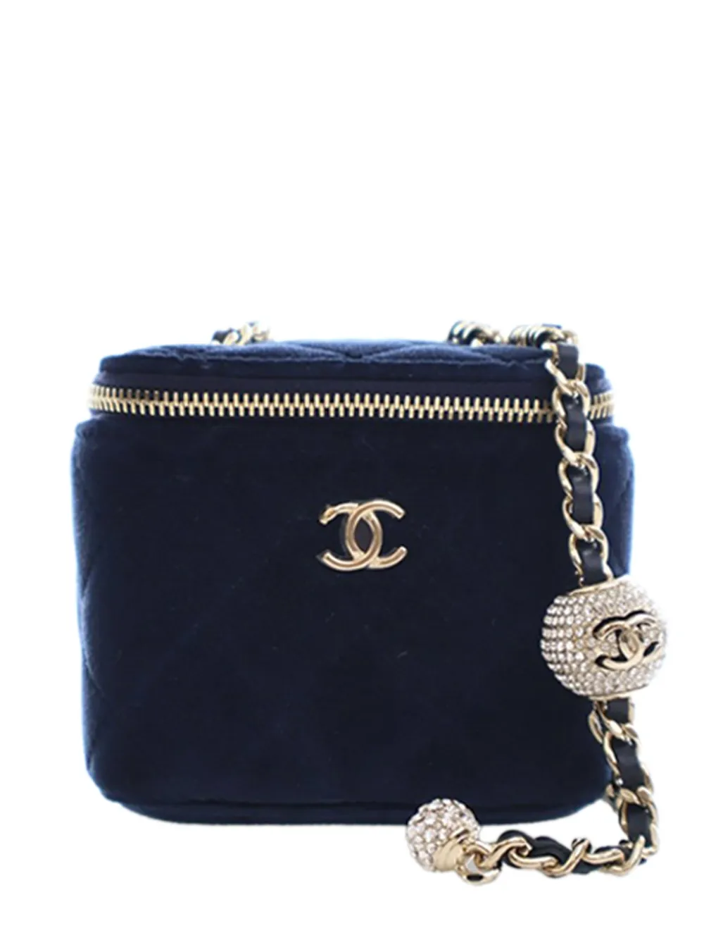 CHANEL Pre-Owned 2020 Mini Velvet Pearl Crush Vanity Case with Chain crossbody bag - Blu