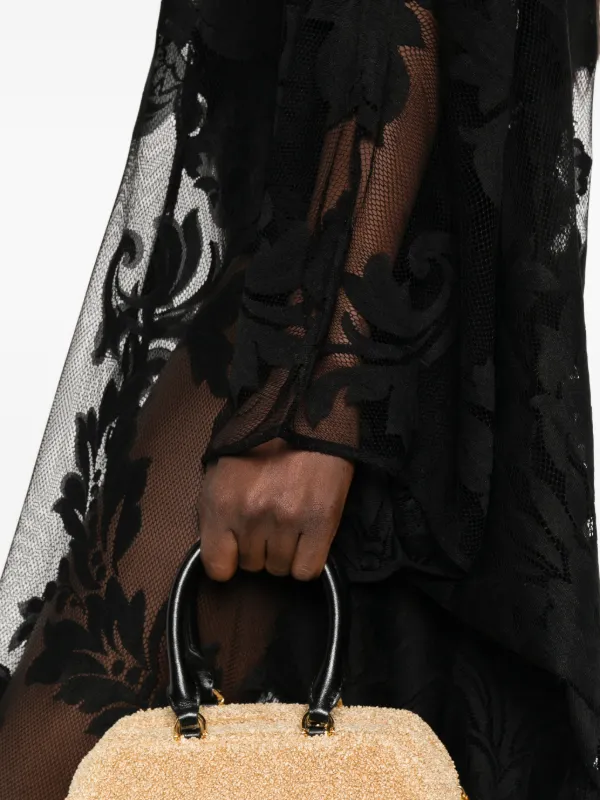 norma kamali black lace dress Semi-sheer lace gown in black - Norma Kamali