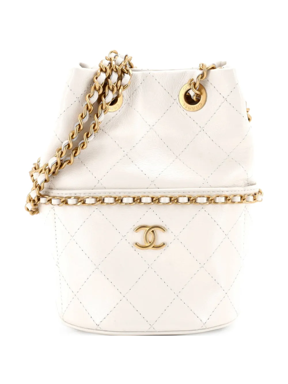 CHANEL Pre-Owned Nauticoco Quilted Shiny Lambskin Mini bucket bag - Bianco
