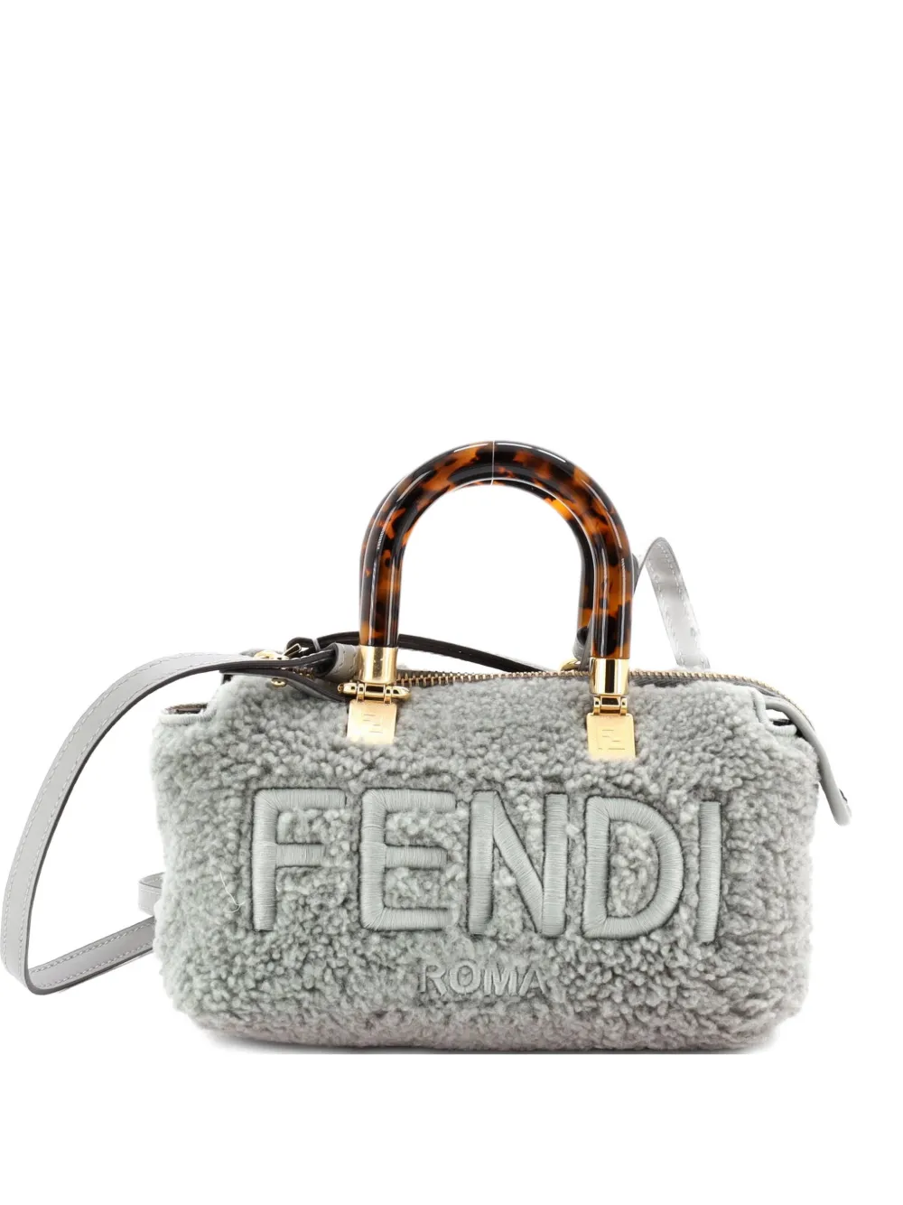 Fendi Pre-Owned Logo By The Way Top Handle Bag Shearling Mini satchel - Grigio