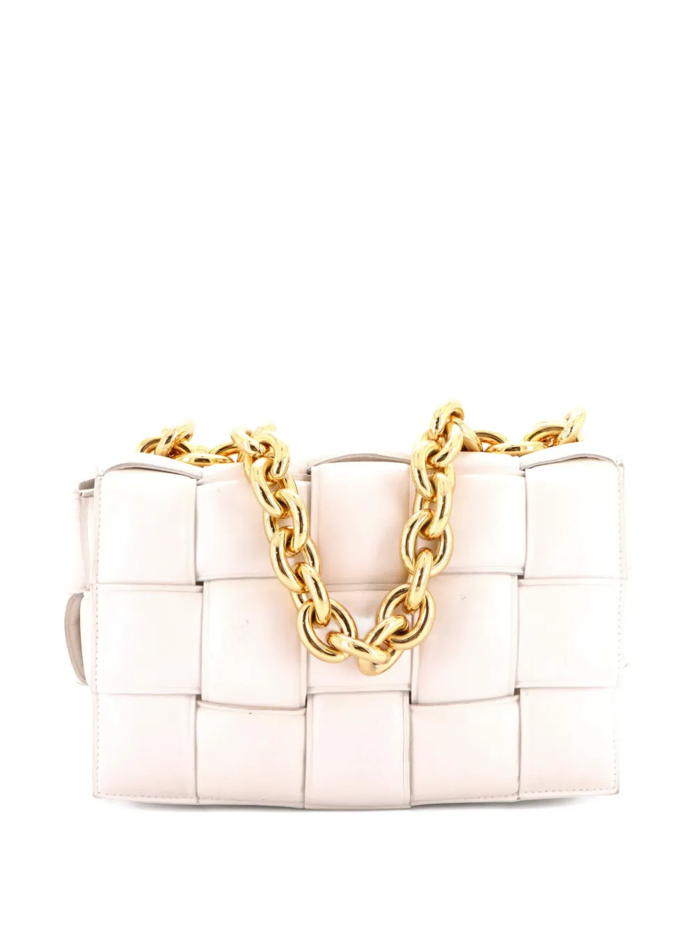 Bottega Veneta Pre-Owned Cassette Chain Padded Maxi Intrecciato Leather crossbody bag - Bianco