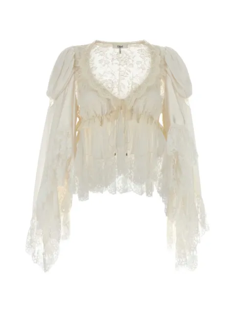 Chloé floral-lace satin blouse