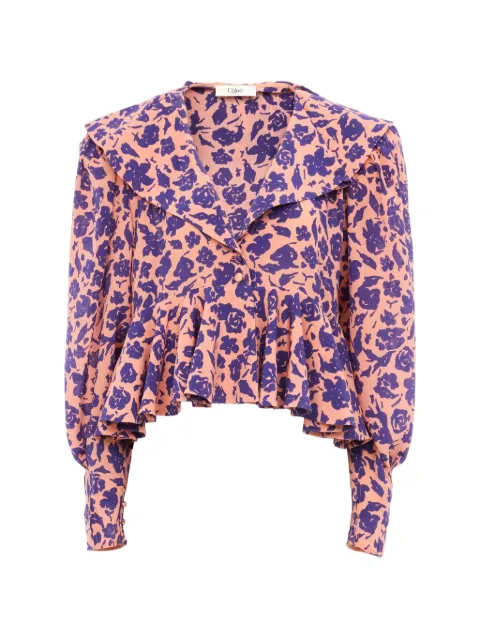 Chloé ruffled V-neck top in crêpe de chine