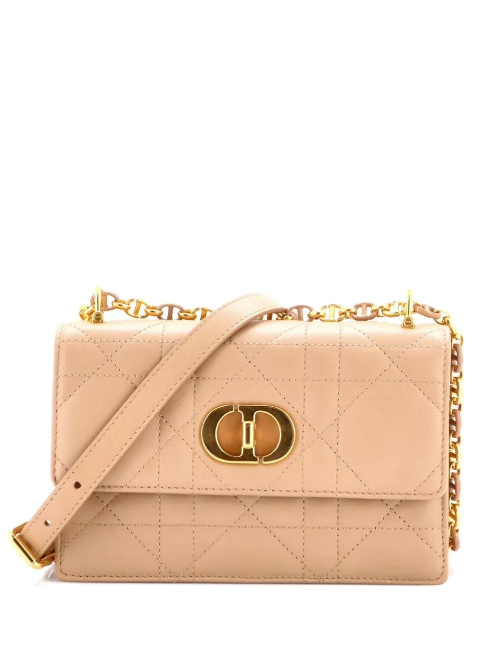 Pre-owned Dior Miss Caro Flap Bag Cannage Quilt Calfskin Mini Crossbody Bag In Neutral