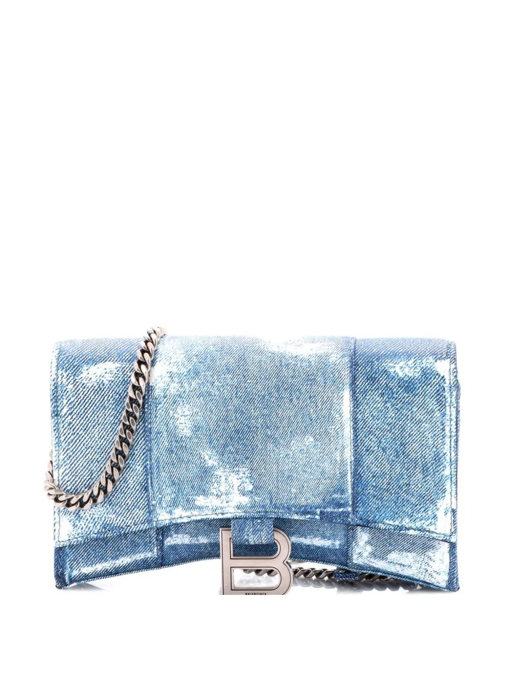 Balenciaga Pre-Owned Hourglass Chain Wallet Denim Printed Leather shoulder bag - Blu