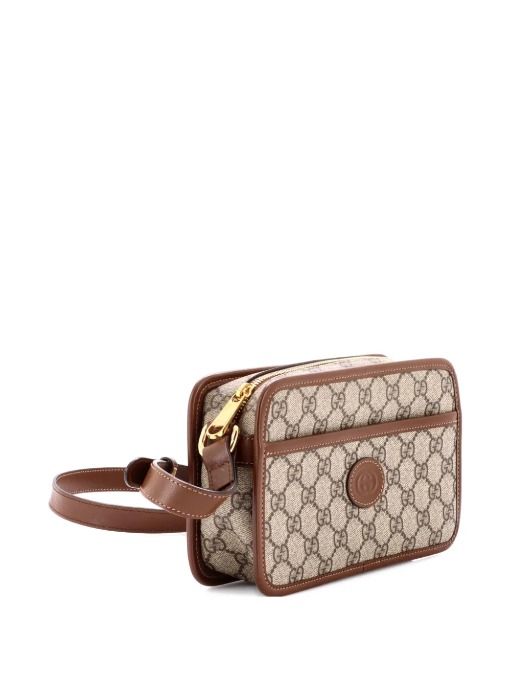  Gucci Pre-owned Mini Sacoche En Toile Enduite à Patch Logo Gg Entrelacés - Marron 