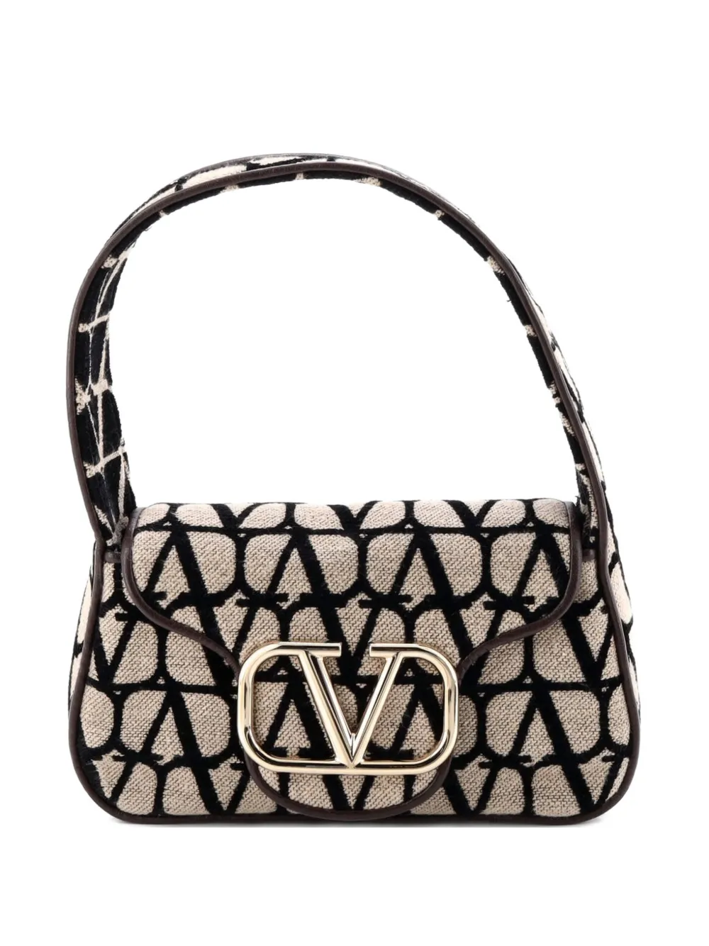 Valentino Garavani Pre-Owned VLogo Loco Top Handle Flap Bag Toile Iconograph Fabric shoulder bag - Nero