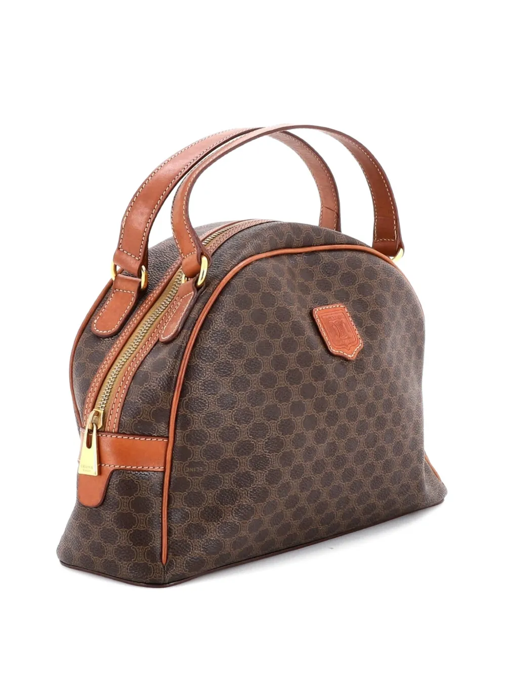 Celine Pre-Owned Vintagem Dome Handle Bag Macadam Coated Canvas satchel - Marrone