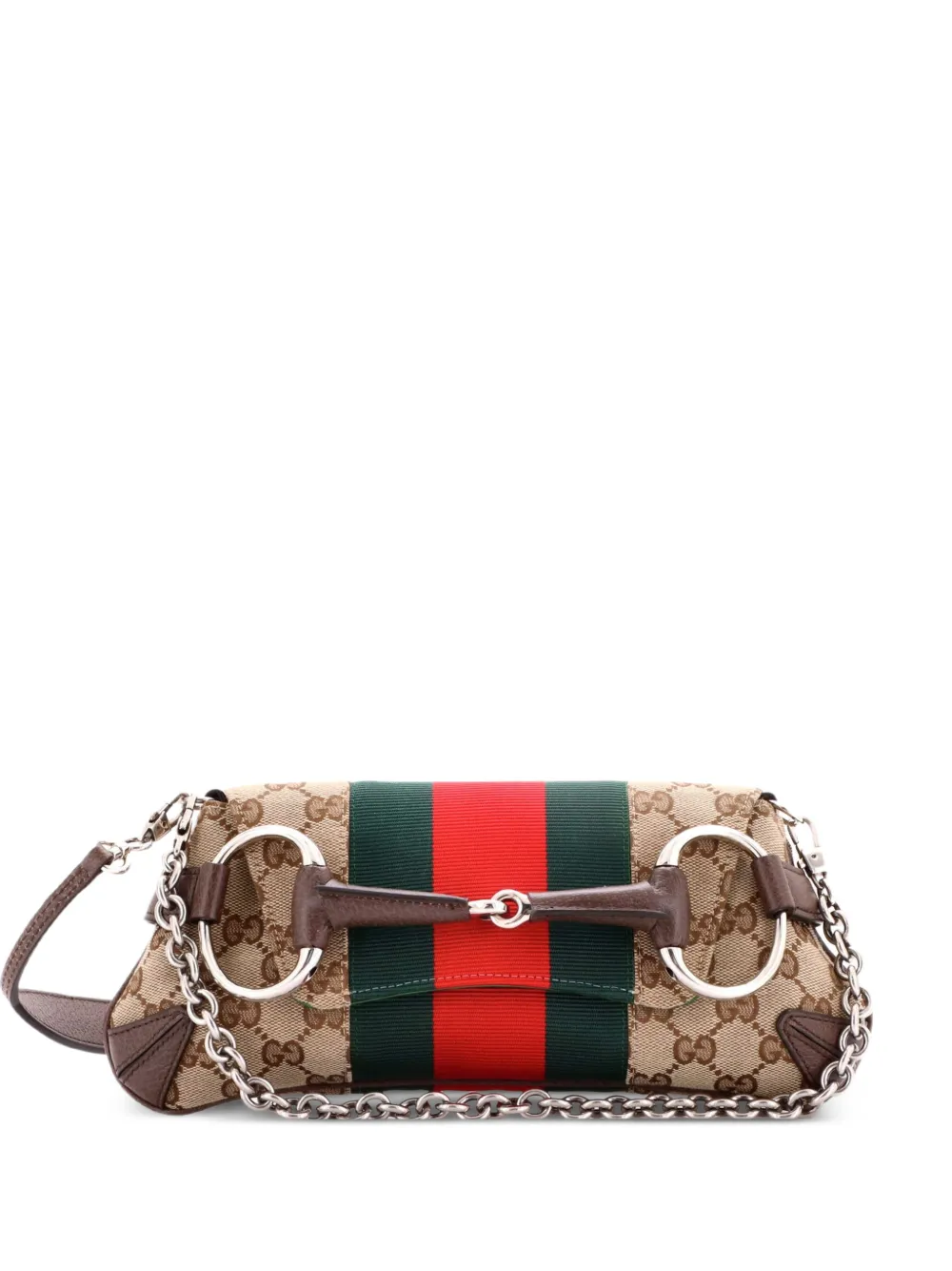 Gucci Pre-Owned Horsebit NM Web Chain Clutch GG Canvas Small shoulder bag - Marrone
