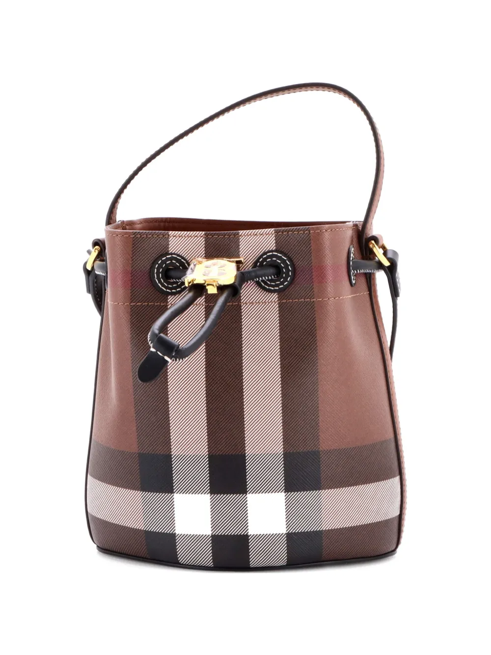 Burberry Pre-Owned TB Drawstring Check E-Canvas Mini bucket bag - Marrone