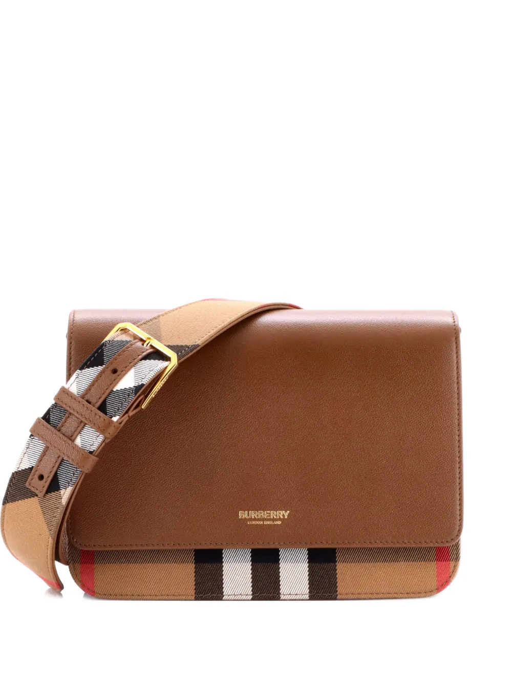 Burberry Pre-Owned Mackford Leather and House Check Canvas Small shoulder bag - Marrone