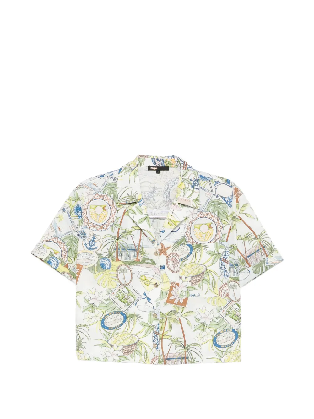 Maje postcard-print short-sleeve shirt - Verde
