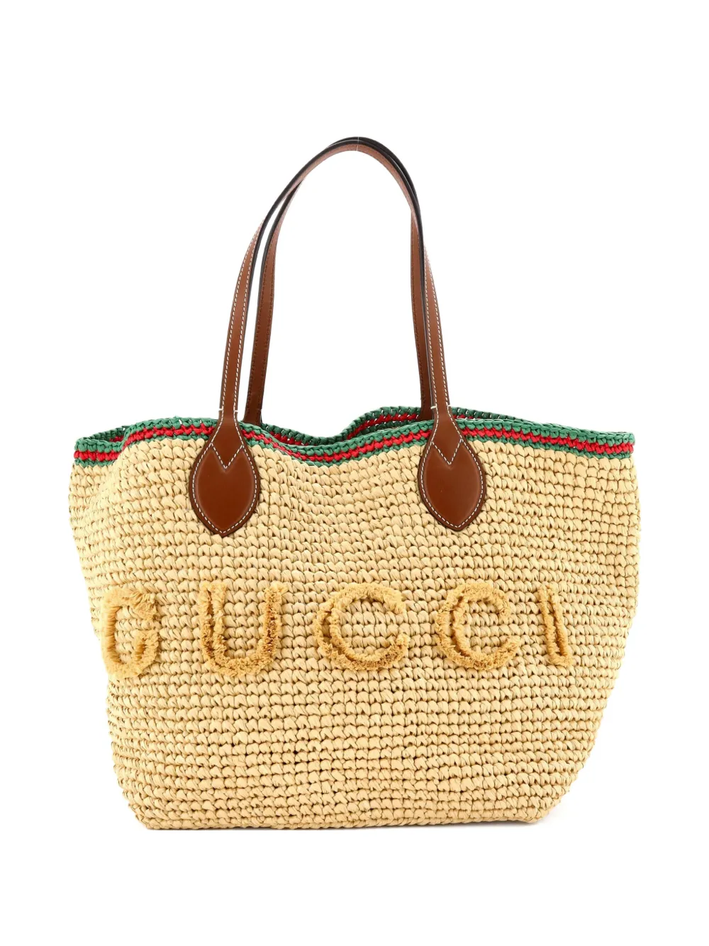 Gucci Pre-Owned Logo Open Woven Raffia Medium tote bag - Toni neutri