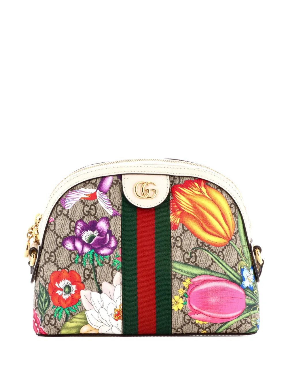 Gucci Pre-Owned Kleine Ophidia Dome Schultertasche aus GG-gekörnter Canvas - Weiß